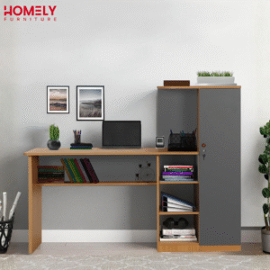 Homely DuoSpace Desk large double workstation for two people featuring integrated storage shelves and a sturdy metal frame perfect for collaborative home office setups and dual monitor gaming stations