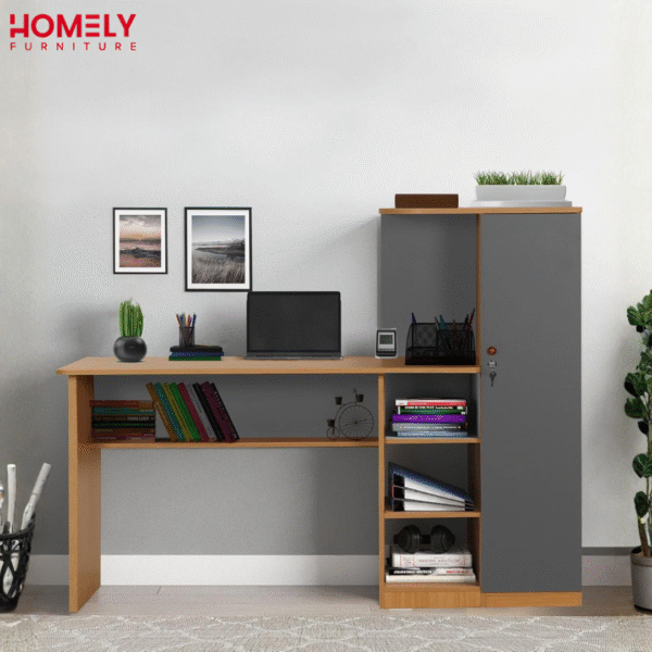 Homely DuoSpace Desk large double workstation for two people featuring integrated storage shelves and a sturdy metal frame perfect for collaborative home office setups and dual monitor gaming stations